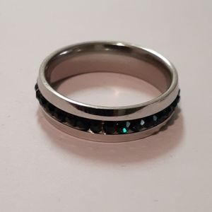 White Stainless Steel Green Simulated Gemstone Wedding Rings